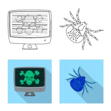 Vector illustration of virus and secure logo. Set of virus and cyber vector icon Illustrazione stock