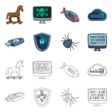 Vector illustration of virus and secure sign. Collection of virus and cyber イラスト素材