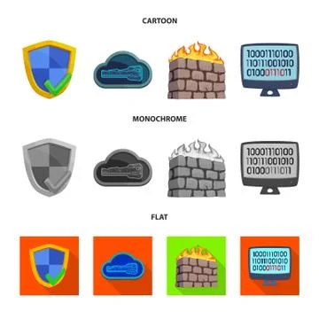 Vector illustration of virus and secure icon. Set of virus and cyber stock Stockillustratie