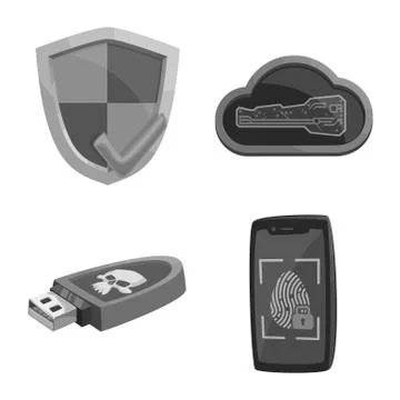 Vector illustration of virus and secure symbol. Collection of virus and cyber Illustrazione stock