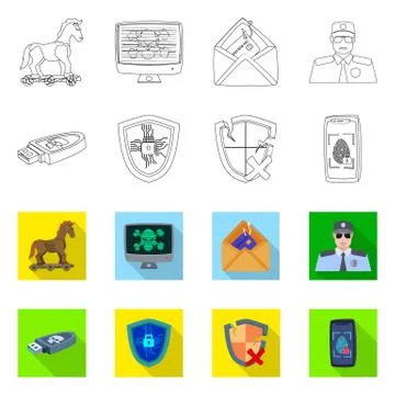Vector illustration of virus and secure icon. Set of virus and cyber stock Illustrazione stock