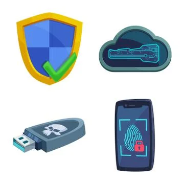 Vector illustration of virus and secure sign. Set of virus and cyber stock Illustrazione stock