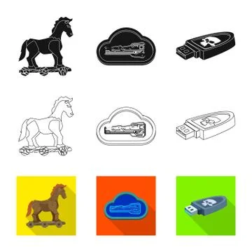 Vector illustration of virus and secure sign. Collection of virus and cyber 스톡 일러스트