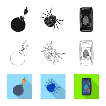 Vector illustration of virus and secure icon. Set of virus and cyber stock Illustrazione stock