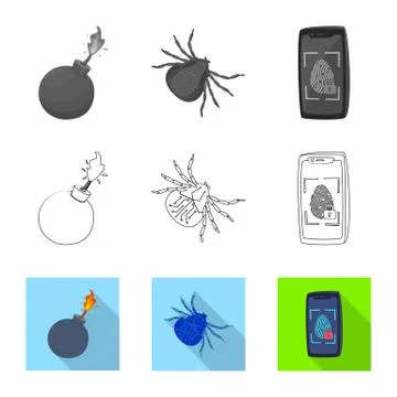 Vector illustration of virus and secure sign. Set of virus and cyber stock イラスト素材