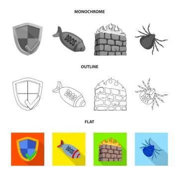 Vector illustration of virus and secure symbol. Collection of virus and cyber Illustrazione stock