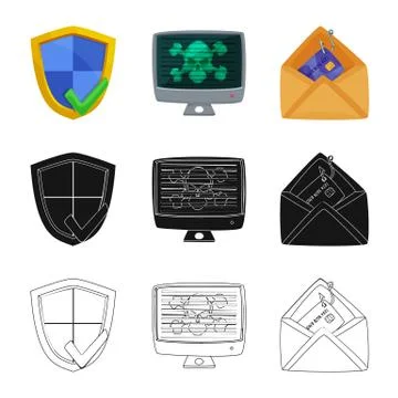 Vector illustration of virus and secure logo. Set of virus and cyber stock Stock Illustration