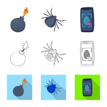 Vector illustration of virus and secure logo. Set of virus and cyber stock Stock Illustration