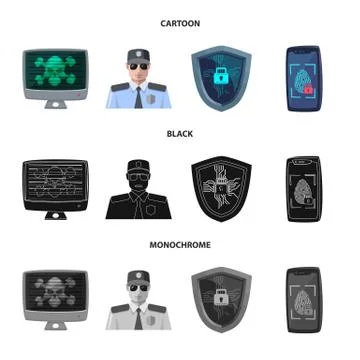 Vector illustration of virus and secure logo. Collection of virus and cyber 스톡 일러스트