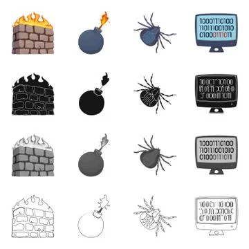 Vector illustration of virus and secure icon. Set of virus and cyber vector icon Illustrazione stock