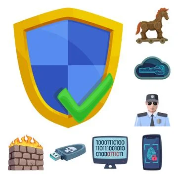 Vector illustration of virus and secure icon. Collection of virus and cyber Stock Illustration