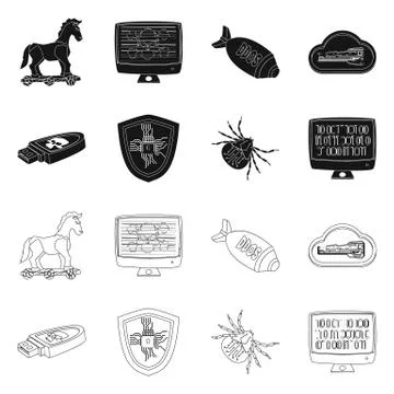 Vector illustration of virus and secure symbol. Collection of virus and cyber 스톡 일러스트