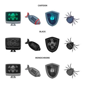 Vector illustration of virus and secure sign. Set of virus and cyber stock Illustrazione stock