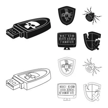 Vector illustration of virus and secure symbol. Set of virus and cyber stock Illustrazione stock