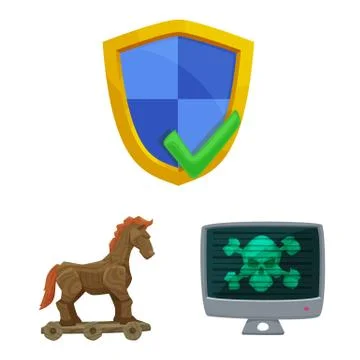 Vector illustration of virus and secure icon. Collection of virus and cyber 스톡 일러스트