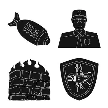 Vector illustration of virus and secure sign. Collection of virus and cyber Illustrazione stock