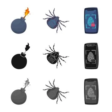 Vector illustration of virus and secure logo. Set of virus and cyber stock イラスト素材