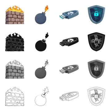 Vector illustration of virus and secure icon. Set of virus and cyber vector icon Illustrazione stock