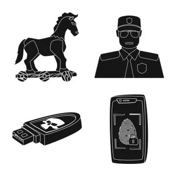 Vector illustration of virus and secure symbol. Set of virus and cyber stock Stock Illustration