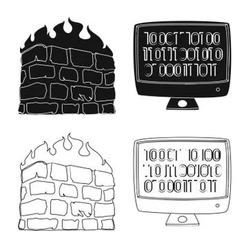 Vector illustration of virus and secure symbol. Set of virus and cyber stock Stockillustratie