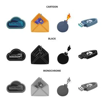 Vector illustration of virus and secure sign. Collection of virus and cyber Stock Illustration