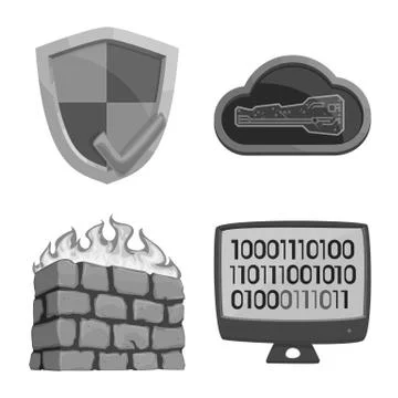 Vector illustration of virus and secure logo. Collection of virus and cyber Stockillustratie