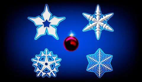 Vector illustration. Volume white snowflake from paper on a blue background . Stock Illustration