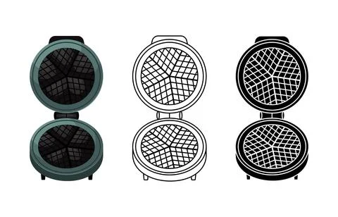 Vector illustration of a waffle iron for round Belgian waffles. Flat and simp Stock Illustration