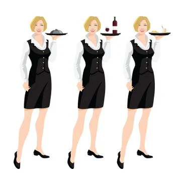 Vector illustration of waitress in formal clothes Stock Illustration