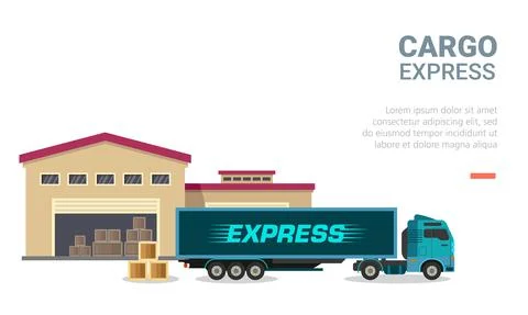 Vector illustration of warehouse and cargo truck. Stock Illustration