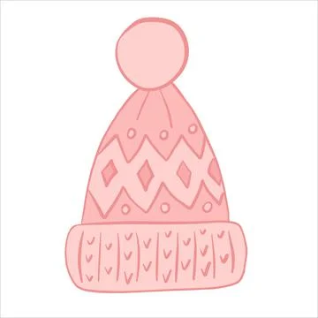 Vector illustration. Warm knitted winter hat with patterns, lapel and pompom Stockillustratie