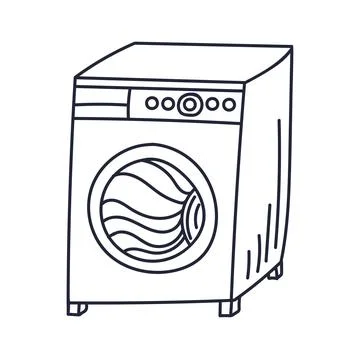 Vector illustration of a washing machine in hand drawn doodle style. Vector i Illustrazione stock