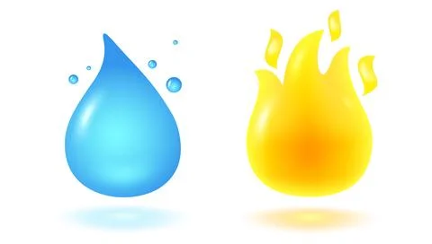 Vector illustration of water drop and fire flame in 3D style. Vector icon o.. Stock Illustration