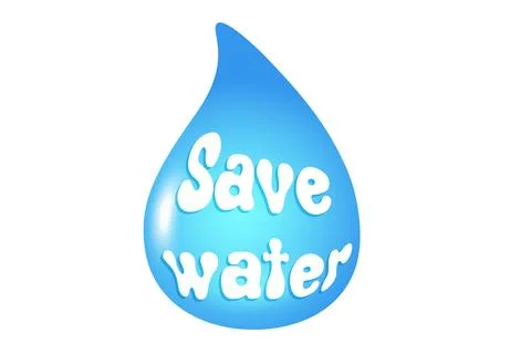 Vector illustration of water drops with text of save water. Vector icon of .. Иллюстрация