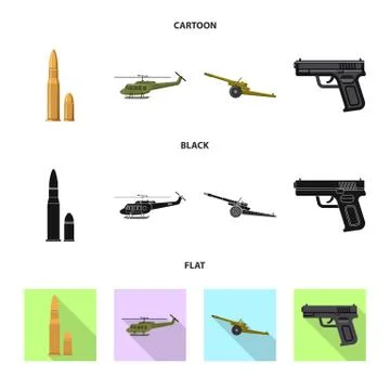Vector illustration of weapon and gun sign. Collection of weapon and army stock Stockillustratie