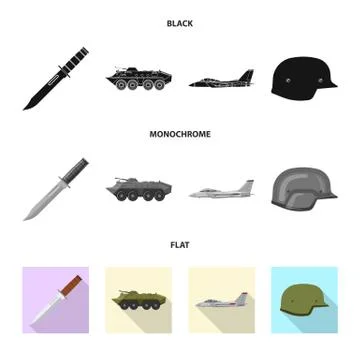 Vector illustration of weapon and gun sign. Collection of weapon and army stock Stock Illustration