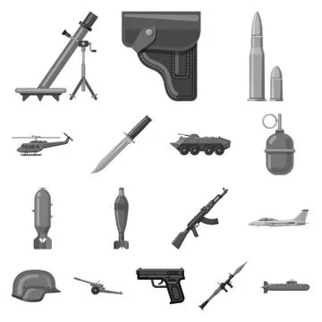 Vector illustration of weapon and gun icon. Set of weapon and army vector icon Stock Illustration