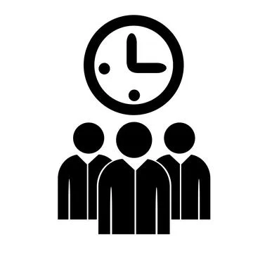 Vector illustration, web icon. A group of people and a clock. Stock Illustration