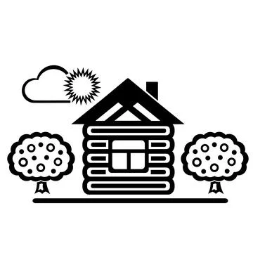 Vector illustration, web icon of a house and trees. Stock Illustration