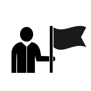 Vector illustration, web icon. A man with a flag. Successes achievements. Stock Illustration