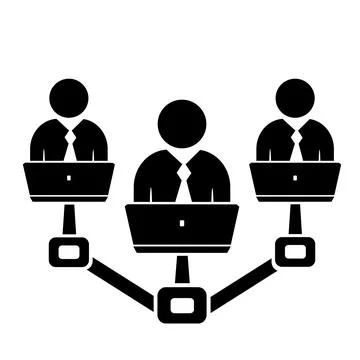 Vector illustration, web icon of people working at a computer. Stock Illustration