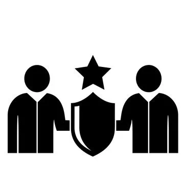 Vector illustration, web icon. Protection and security. Shield and people. Stock Illustration
