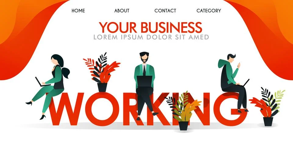 Vector illustration. web page, ui ux landing page, banner. a group of people  Stock Illustration
