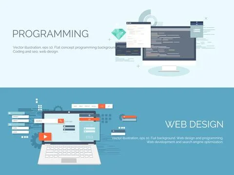Vector illustration. Web search. Flat computing background. Programming ,coding Stock Illustration
