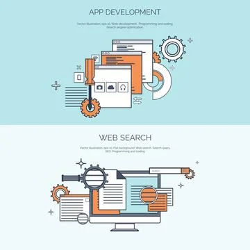 Vector illustration. Web search. Flat computing background. Programming ,coding Stock Illustration