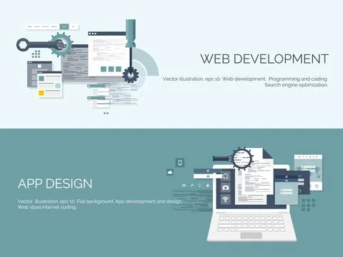 Vector illustration. Web search. Flat computing background. Programming ,coding Stock Illustration