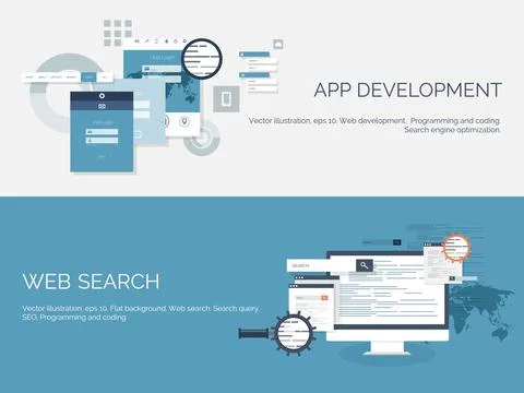 Vector illustration. Web search. Flat computing background. Programming ,coding Stock Illustration