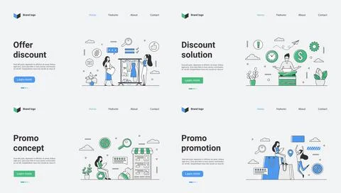 Vector Illustration of a Web Template Featuring Discount Solutions and Stock Illustration