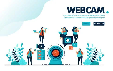 Vector illustration webcam camera. People record using a webcam for live stre Stock Illustration
