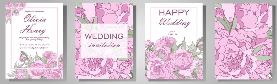 Vector illustration. Wedding invitation frame set flowers,peonies, isolated o Stock Illustration